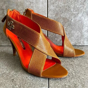 TED BAKER Cross Strap Pebbled Brown Leather Heels Size 7